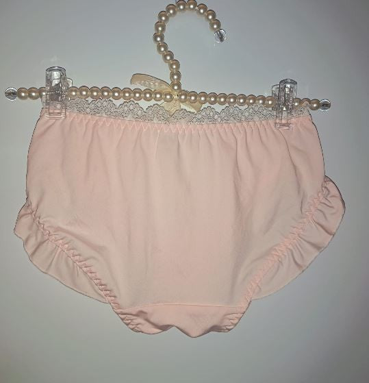 Pink Satin Frilly Knickers Lace Trim Bow Detail buttons detail size M 8-10