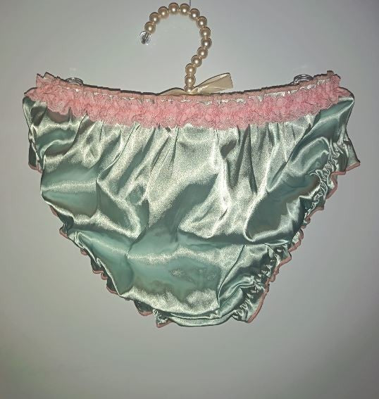 Womens mint green Satin knickers pink Lace Trim silky feel panties size XL 16-18
