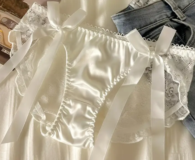 Women's Lace back Panties Satin Silky feel front Sexy bow detail Low Waist sissy