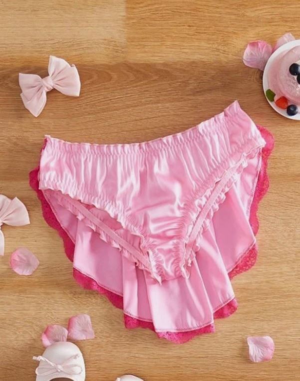 women satin silky feel knickers pink skirt look back ruffles sissy size 16/18 XL