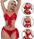Red Satin Lingerie Bow Tie Bralette Knickers Strappy Bikini style size XL 16-18