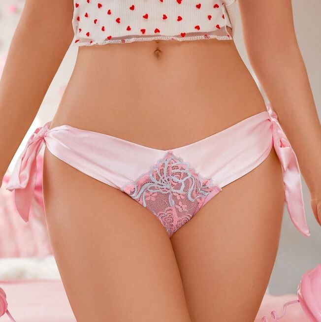 Women's pretty soft silky feel satin knickers adjustable sides lace detail Sissy