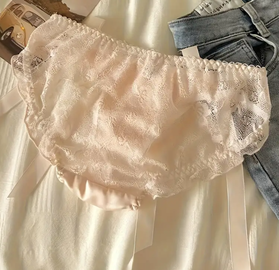 Women's Lace back Panties Satin Silky feel front Sexy bow detail Low Waist sissy