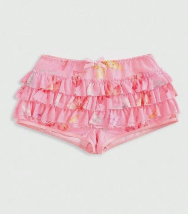 🎀 Pink Ruffle Mesh Shorts briefs Coquette Kawaii style panties size S 8 🌸🦋