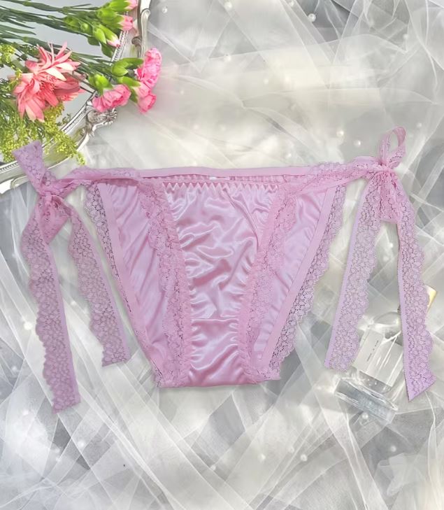 Pink Satin Knickers Lace Trim Side Tie Bow Silky Panties Briefs size 4XL UK 24