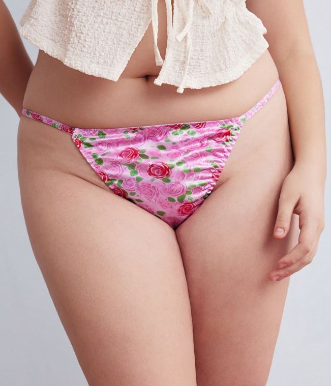 Pink Rose Floral Silky Satin Knickers High Leg Briefs Panties size 3XL 22