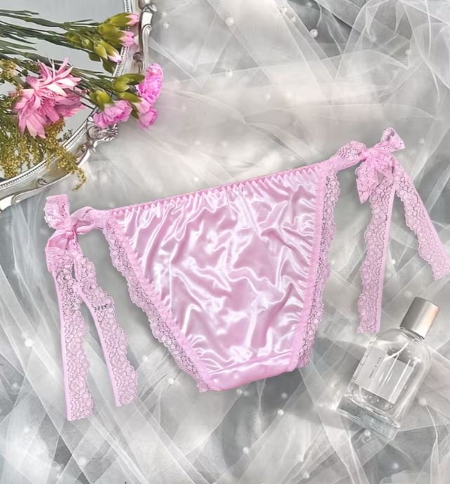 Pink Satin Knickers Lace Trim Side Tie Bow Silky Panties Briefs size 18-20 XXL