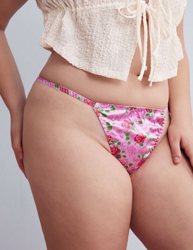 Pink Rose Floral Silky Satin Knickers High Leg Briefs Panties size XL 16-18