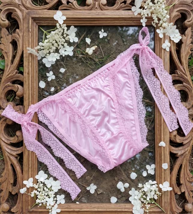 Pink Satin Knickers Lace Trim Side Tie Bow Silky Panties Briefs size 4XL UK 24