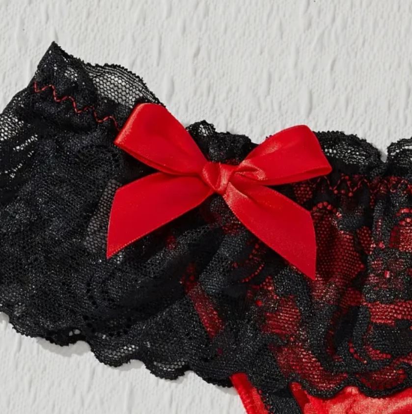 ❤️ Red Satin Open back Panties Lace Frilly Bow silky Knickers  ❤️ size XL 16-18