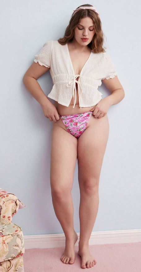 Pink Rose Floral Silky Satin Knickers High Leg Briefs Panties size 3XL 22