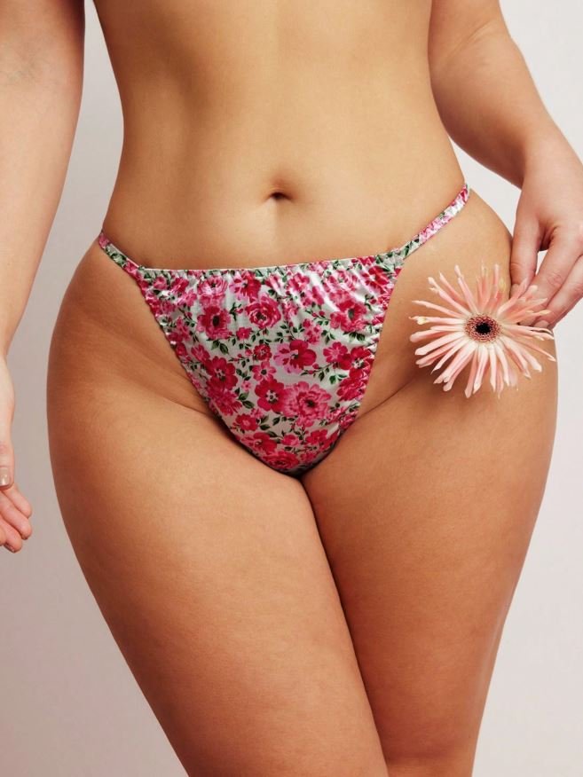 Pink Floral Silky Satin Knickers High Leg Briefs Panties Romantic size 3XL 22-24