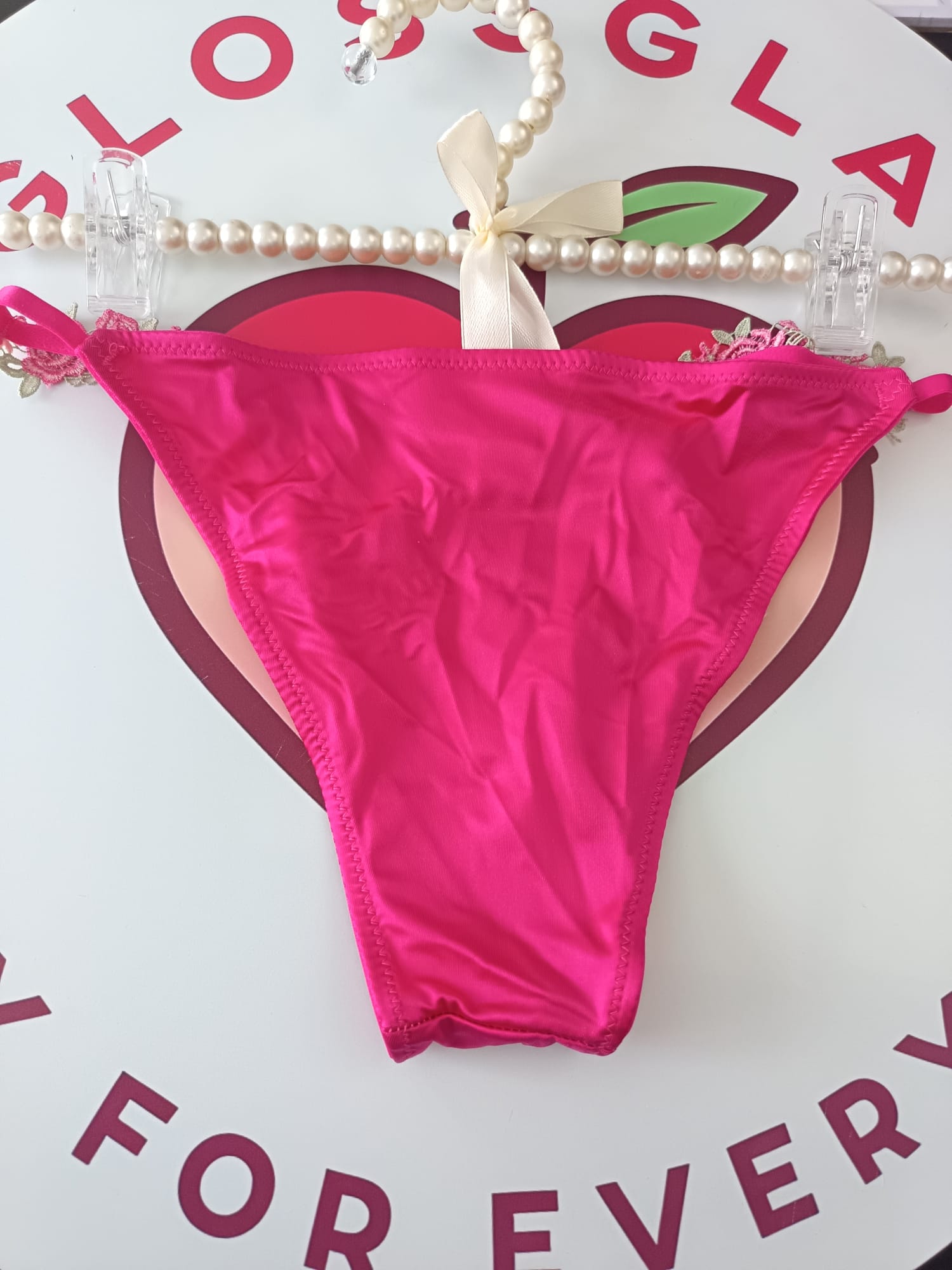 ✨ Women’s Satin Tanga silky knickers Pink Floral Lace size 8 S