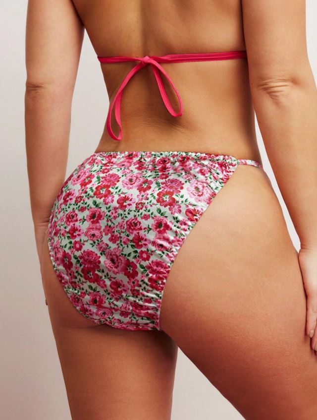 Pink Floral Silky Satin Knickers High Leg Briefs Panties Romantic size 3XL 22-24