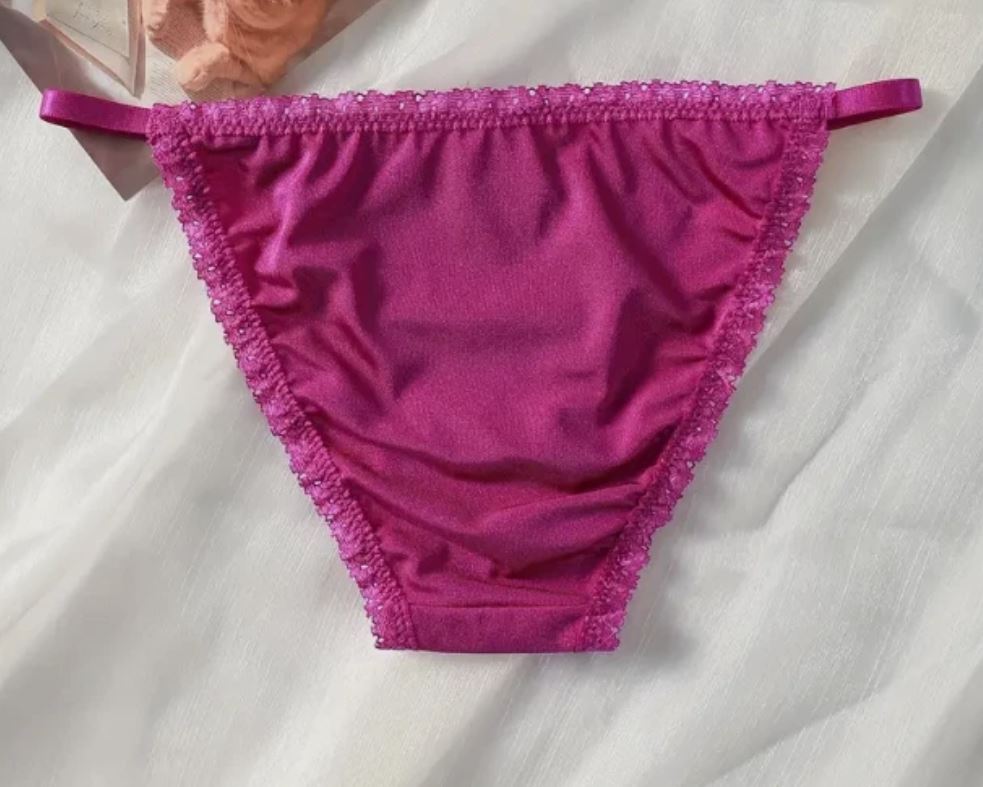 Womens Fuchsia Satin Knickers Size XS UK 6 Silky Lace Bikini Briefs Bow