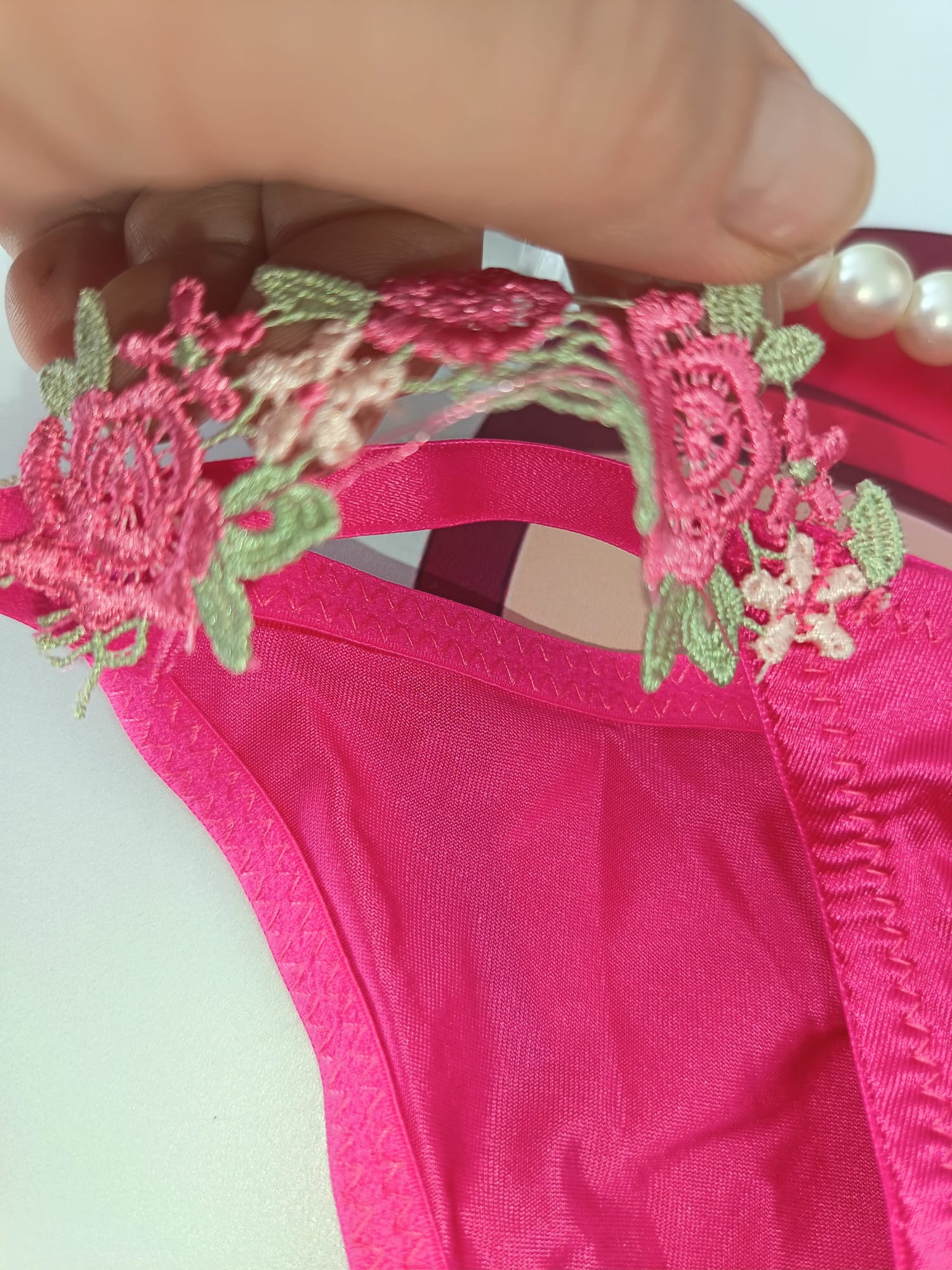 ✨ Women’s Satin Tanga silky knickers Pink Floral Lace size 8 S