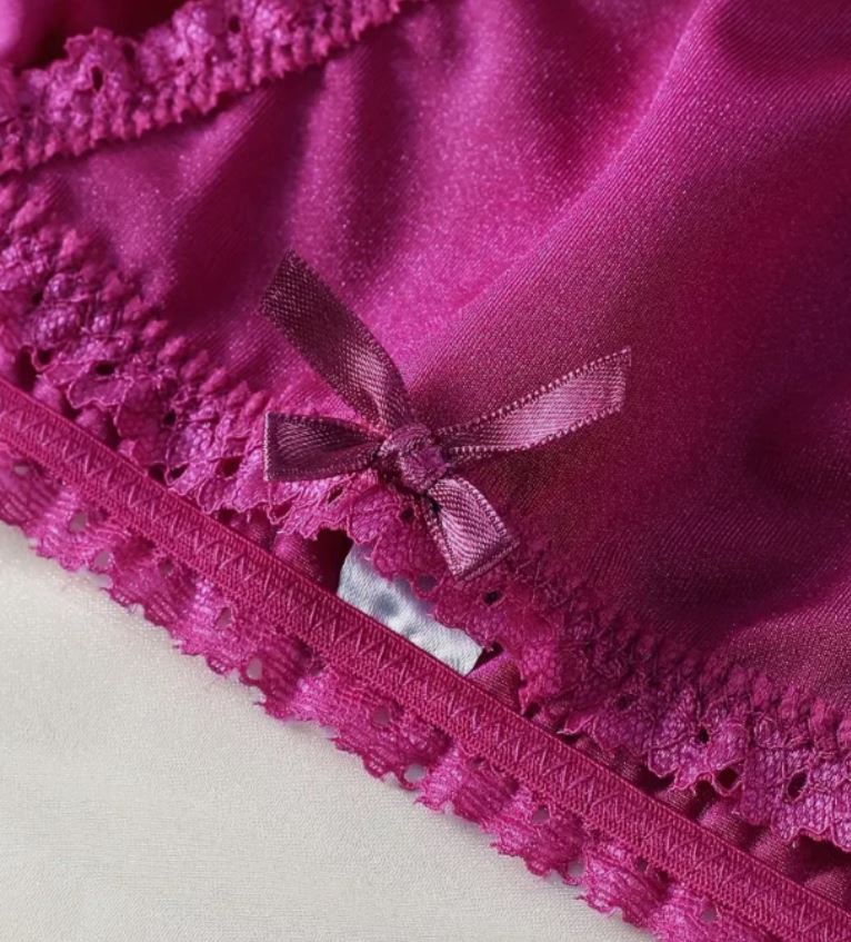 Womens Fuchsia Satin Knickers Size XS UK 6 Silky Lace Bikini Briefs Bow