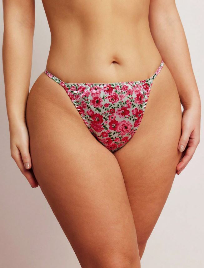 Pink Floral Silky Satin Knickers High Leg Briefs Panties Romantic size 3XL 22-24