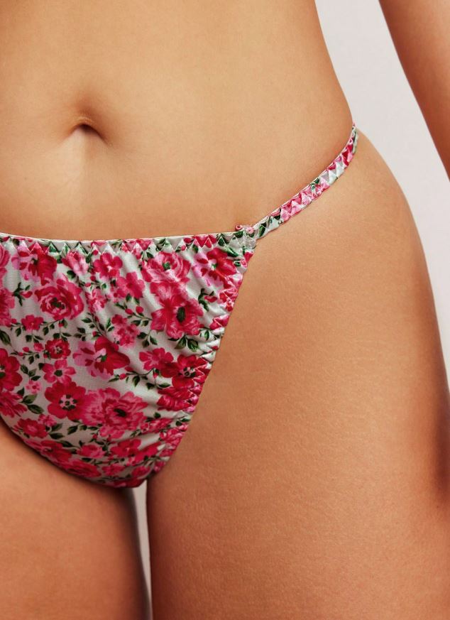 Pink Floral Silky Satin Knickers High Leg Briefs Panties Romantic size 3XL 22-24