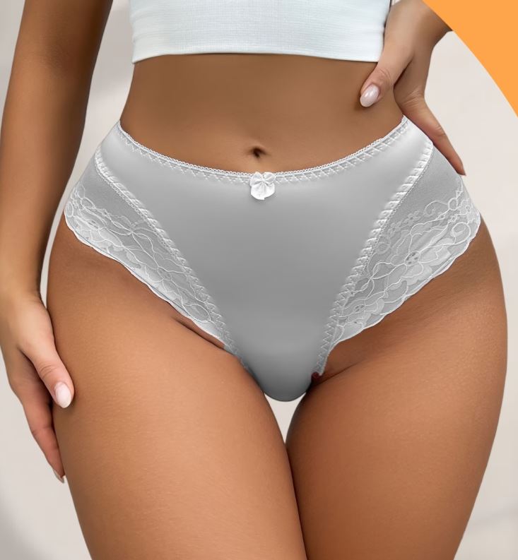 🤍 White Silky Satin Lace Full Brief Knickers Panties Soft Comfort size M 10