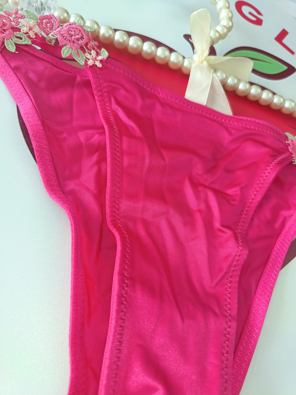 ✨ Women’s Satin Tanga silky knickers Pink Floral Lace size 16-18 XL