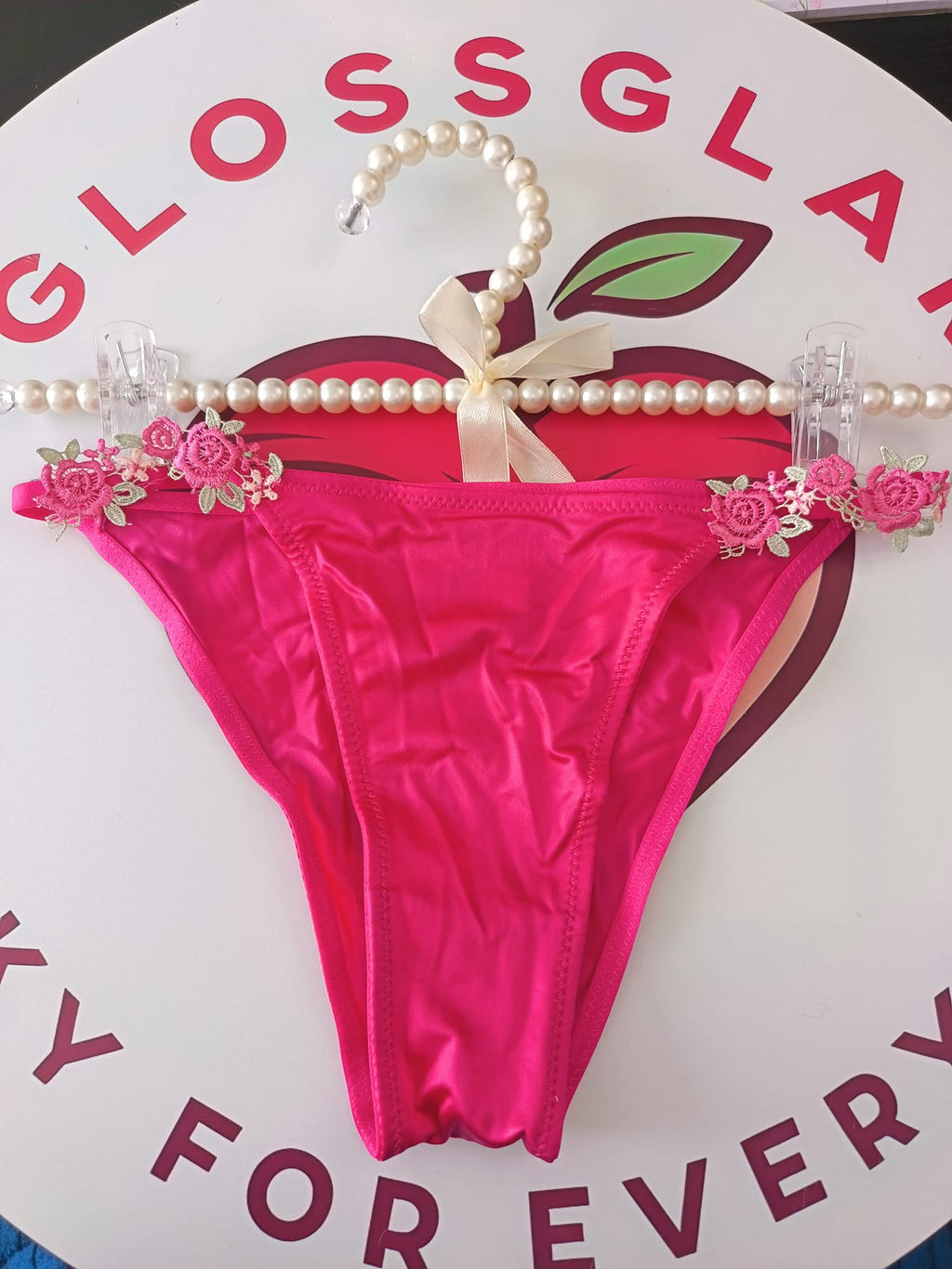 ✨ Women’s Satin Tanga silky knickers Pink Floral Lace size 12-14 L