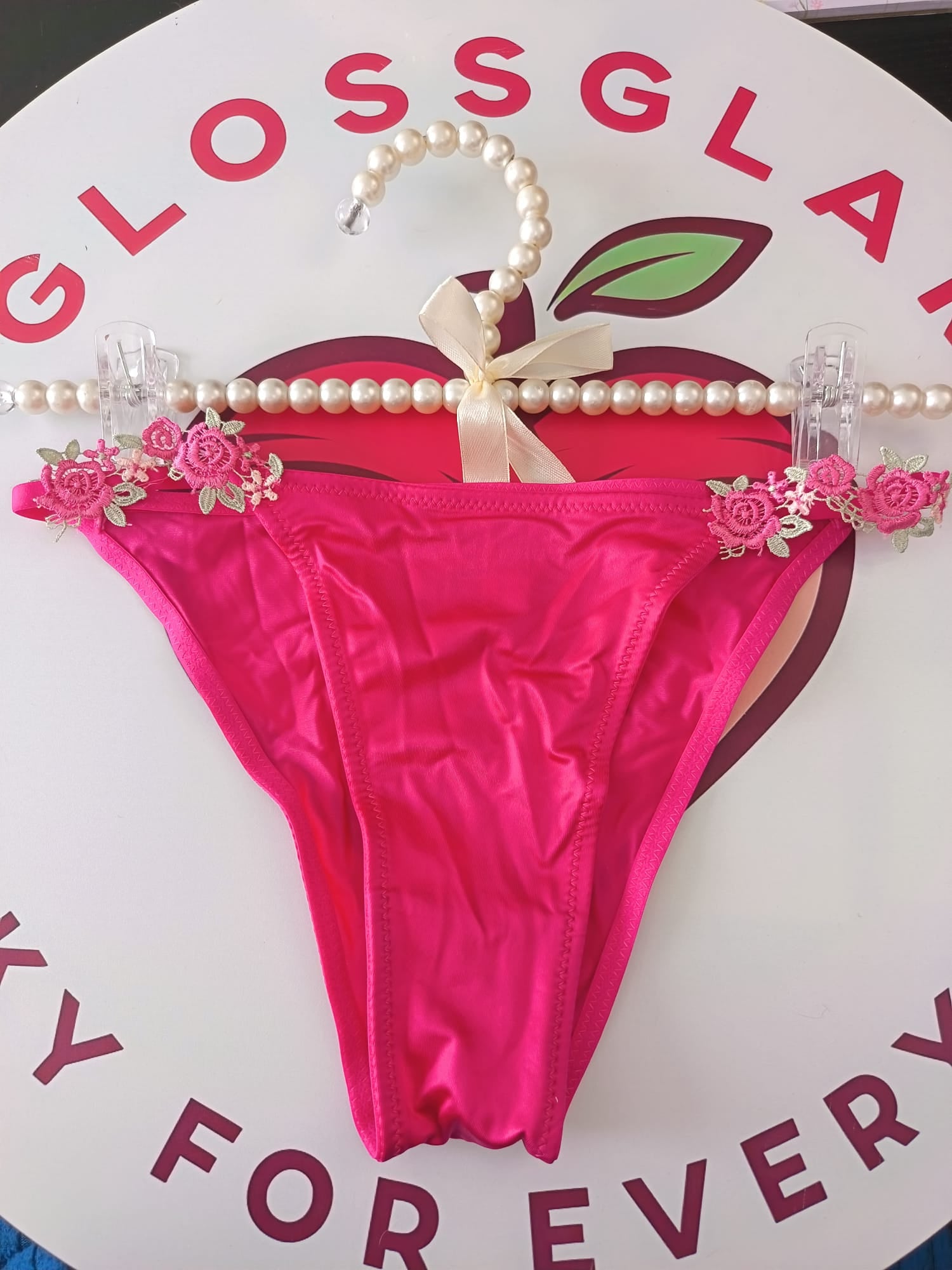 ✨ Women’s Satin Tanga silky knickers Pink Floral Lace size 12-14 L