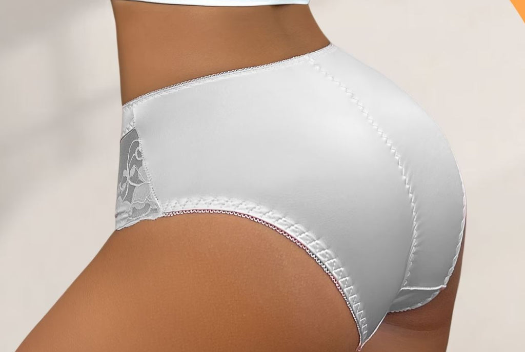 🤍 White Silky Satin Lace Full Brief Knickers Panties Soft Comfort size XL 16-18