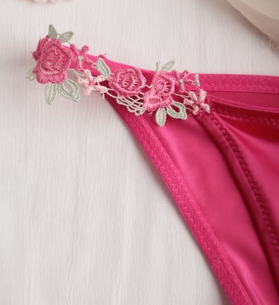 ✨ Women’s Satin Tanga silky knickers Pink Floral Lace size 10 M