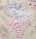 3 Pack Women's Satin Lace Knickers Size S UK 8 Pink White Lilac Bow Briefs
