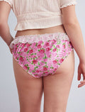 Pink Rose Satin Knickers Lace Frill Bow Silky Briefs Floral size 2XL 20
