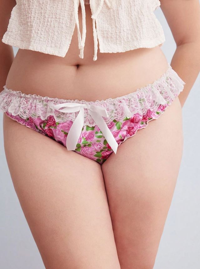 Pink Rose Satin Knickers Lace Frill Bow Silky Briefs Floral size 2XL 20