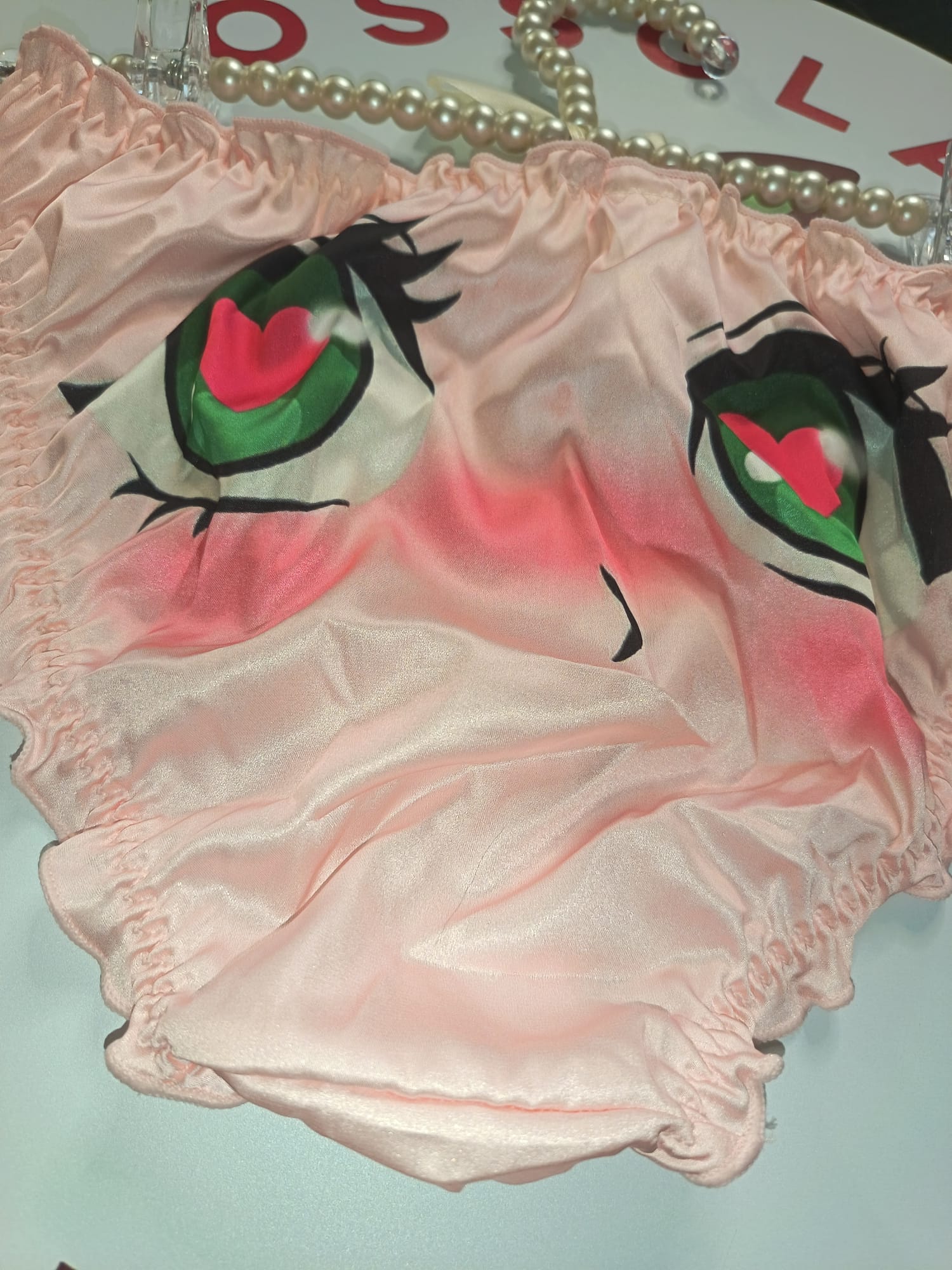 💖 Kawaii Anime Eyes Satin Panties Pink Sissy Briefs Cute Cosplay 💖 size 8 S