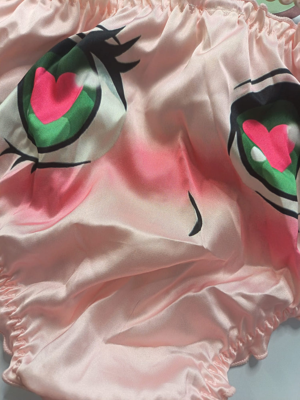 💖 Kawaii Anime Eyes Satin Panties Pink Sissy Briefs Cute Cosplay 💖 size 10 M