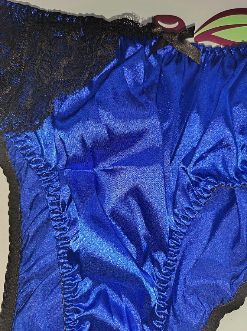 Women's royal blue satin panties soft plus size silky knickers size XL 16-18