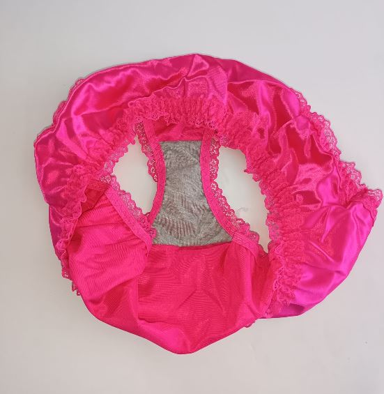 Hot Pink Satin Knickers Silky Lace Frilly High Cut Full Brief Panties size S 8