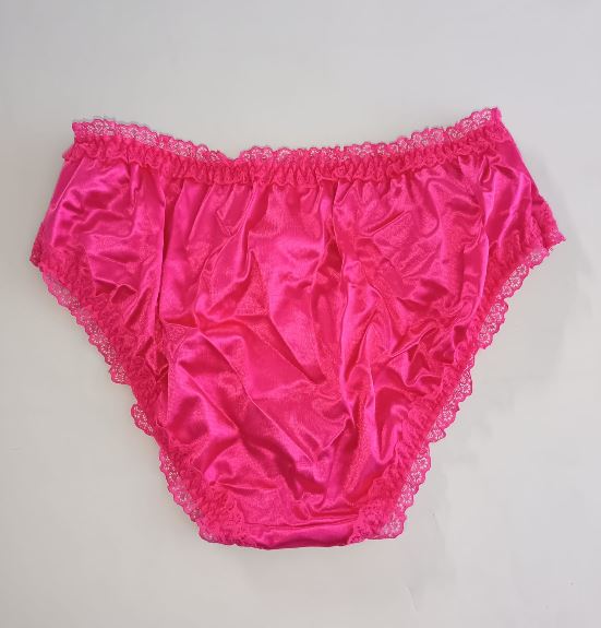 Hot Pink Satin Knickers Silky Lace Frilly High Cut Full Brief Panties size M 10
