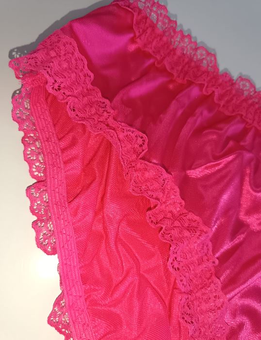 Hot Pink Satin Knickers Silky Lace Frilly High Cut Full Brief Panties size XL 16-18