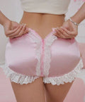 Pink Satin French Knickers Frilly White Lace Bow Briefs Panties size 8 S