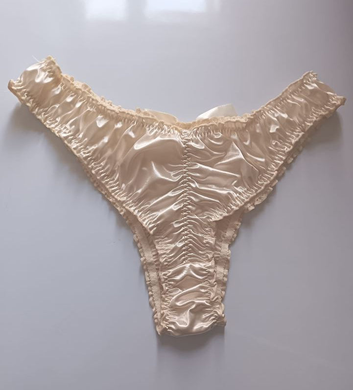 ✨ Women’s Champagne Satin Ruched Thong Briefs ✨ Size 3XL UK 22–24