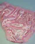 Pink Satin Knickers Silky Frilly Lace Full Brief Panties Shiny size M 10