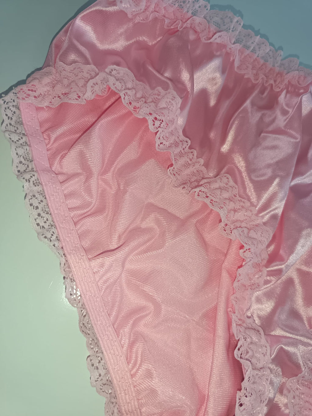 Pink Satin Knickers Silky Frilly Lace Full Brief Panties Shiny size S 8