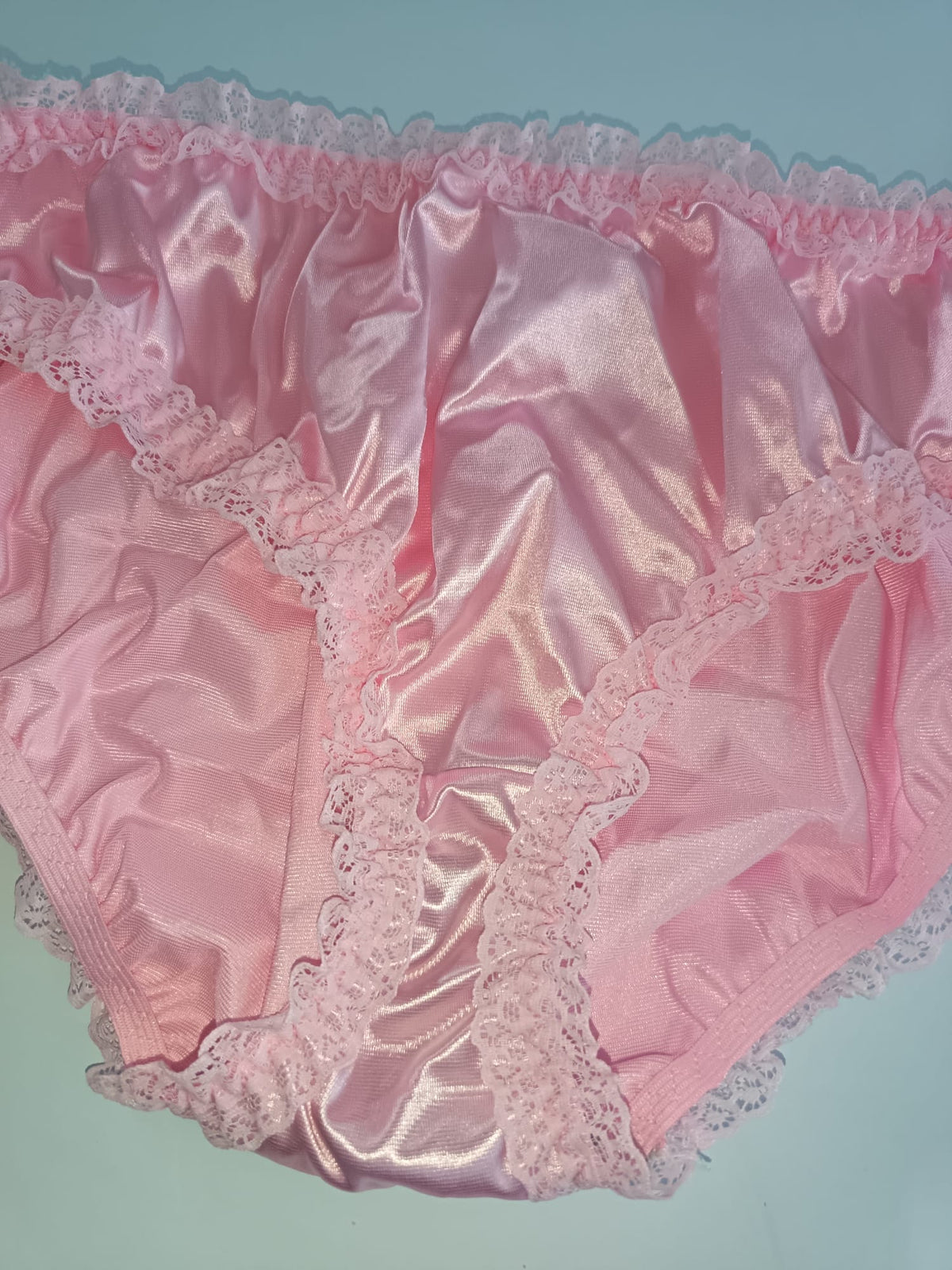 Pink Satin Knickers Silky Frilly Lace Full Brief Panties Shiny size XL 16-18