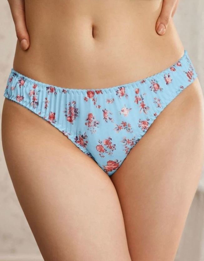 🌸 Women's Blue Floral Satin Style Knickers Panties Briefs Soft Stretch size 16-18 XL 🌸