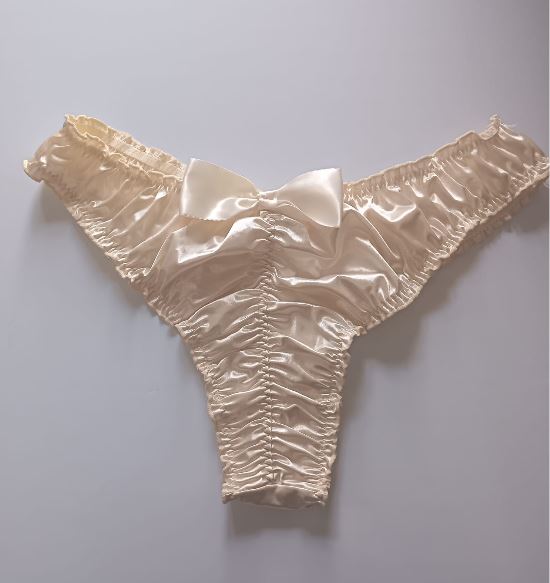✨ Women’s Champagne Satin Ruched Thong Briefs ✨ Size 3XL UK 22–24