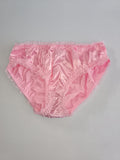 Pink Satin Knickers Silky Frilly Lace Full Brief Panties Shiny size XL 16-18