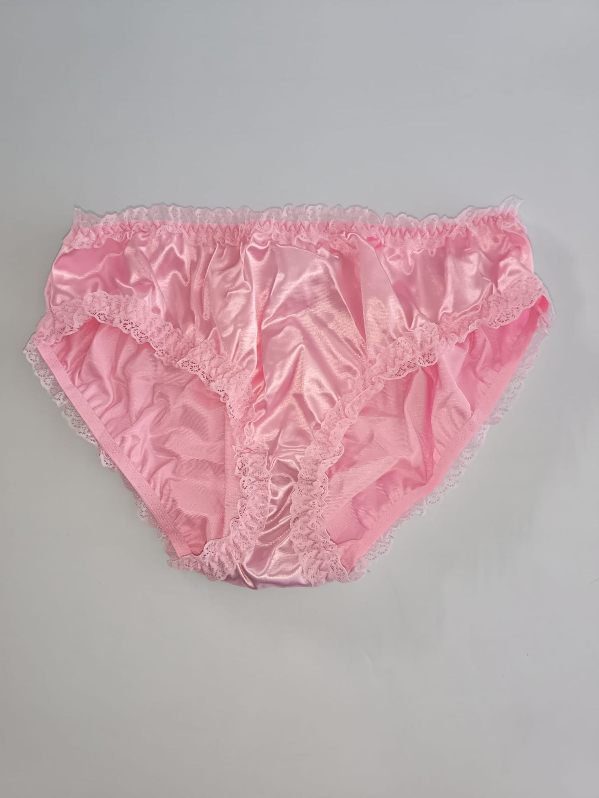 Pink Satin Knickers Silky Frilly Lace Full Brief Panties Shiny size XL 16-18