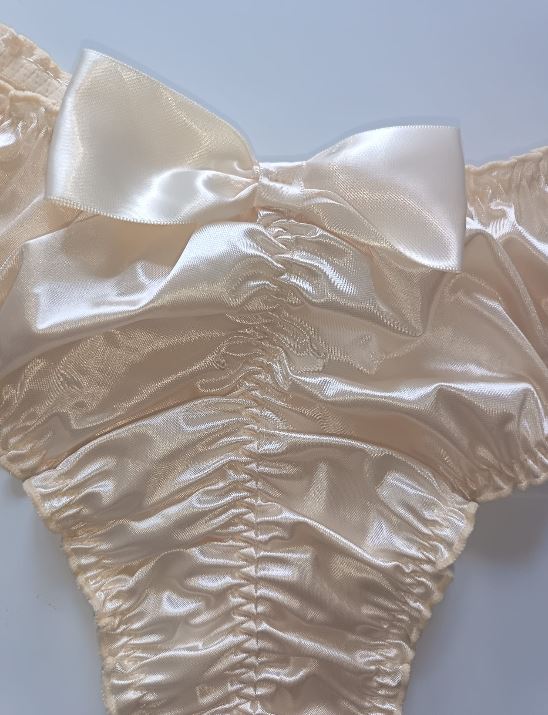 ✨ Women’s Champagne Satin Ruched Thong Briefs ✨ Size 3XL UK 22–24