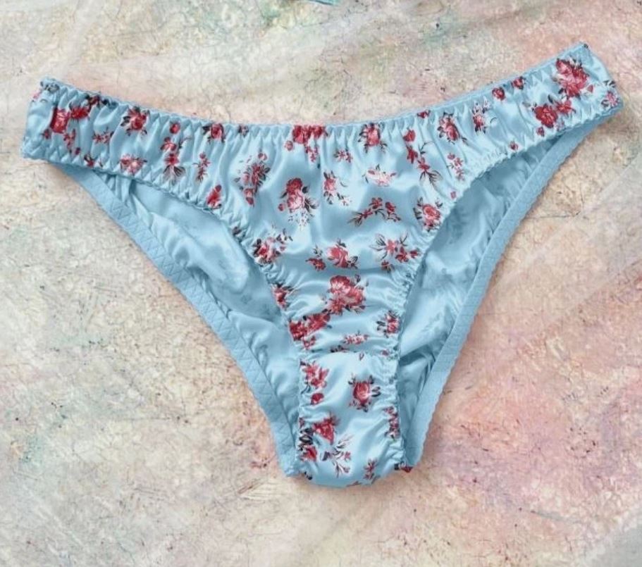 🌸 Women's Blue Floral Satin Style Knickers Panties Briefs Soft Stretch size 12-14 L 🌸
