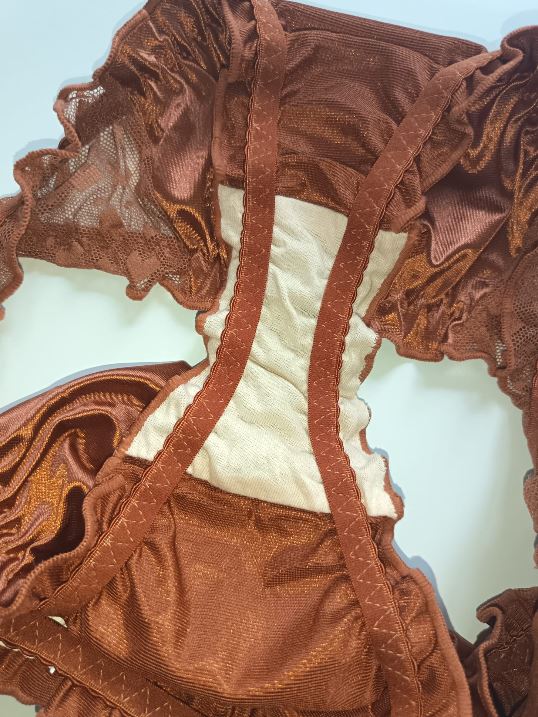 🌹 Copper Satin Mesh Frilly Knickers Panties Lace Bow Silky size XL 16-18